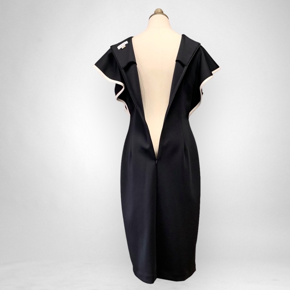 Calvin Klein Black Statement Cap Flutter-Sleeve Sheath Scuba Unlined Dress - Picture 9 of 14